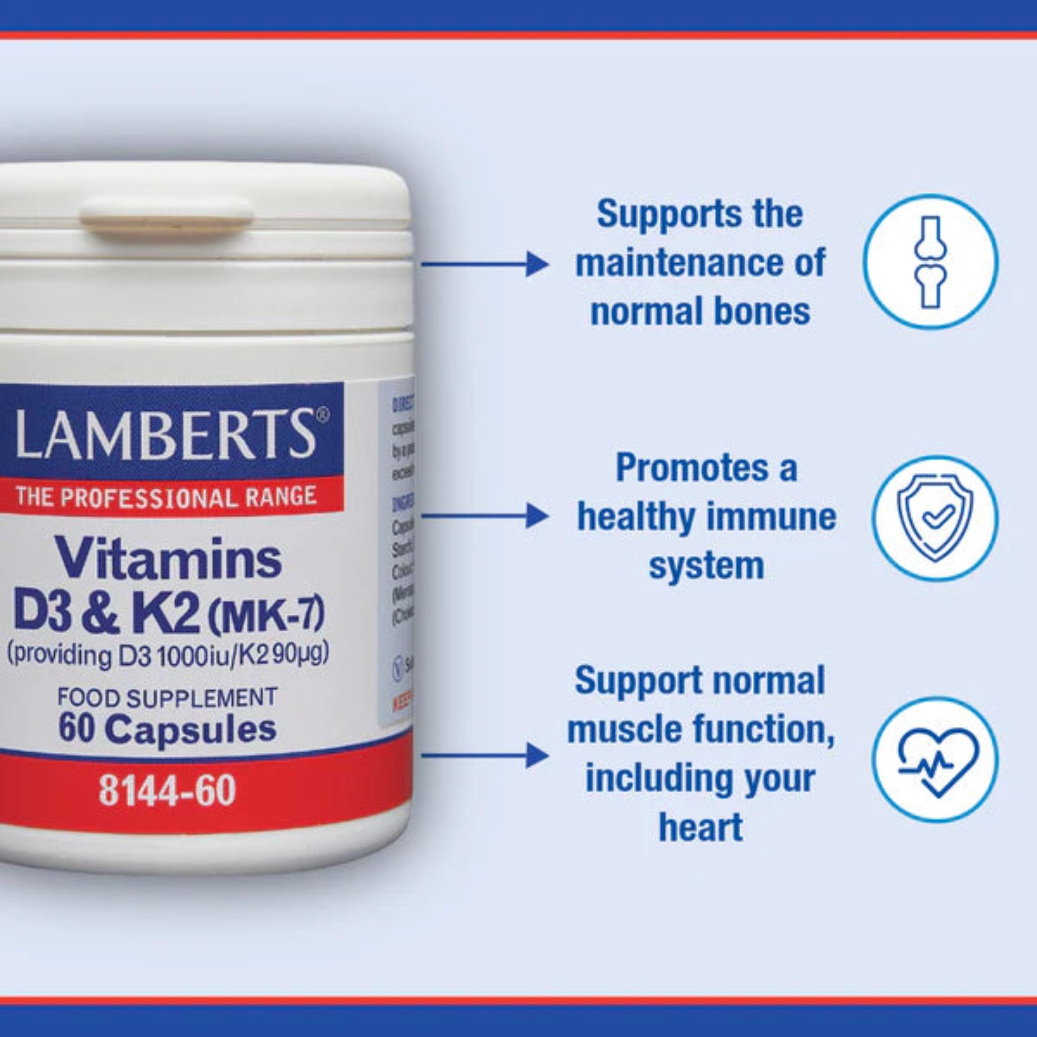 Lamberts Vitamins D3 (1000iu) and K2 (90ug) 60 capsules