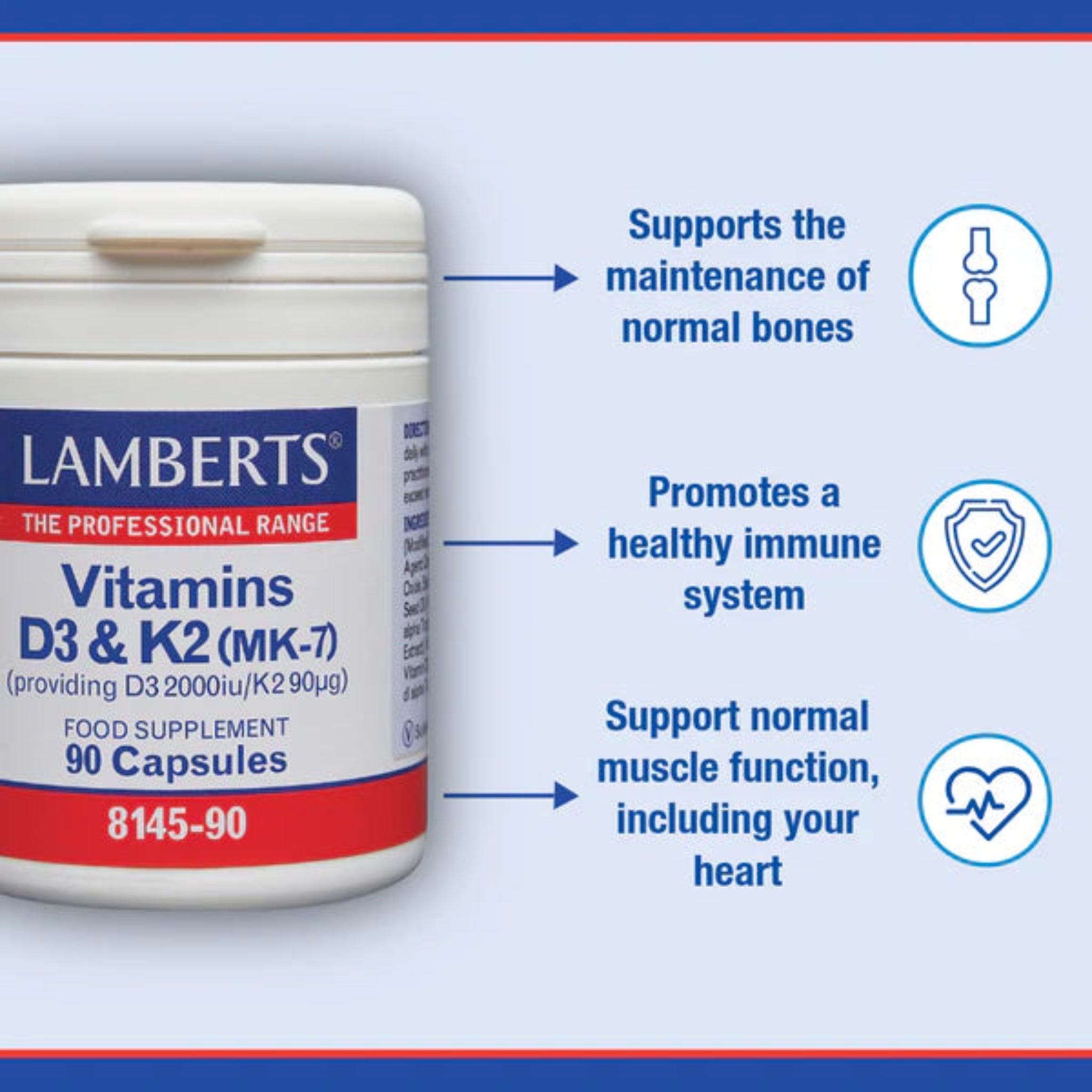 Lamberts Vitamins D3 (2000iu) and K2 (90ug) 90 capsules
