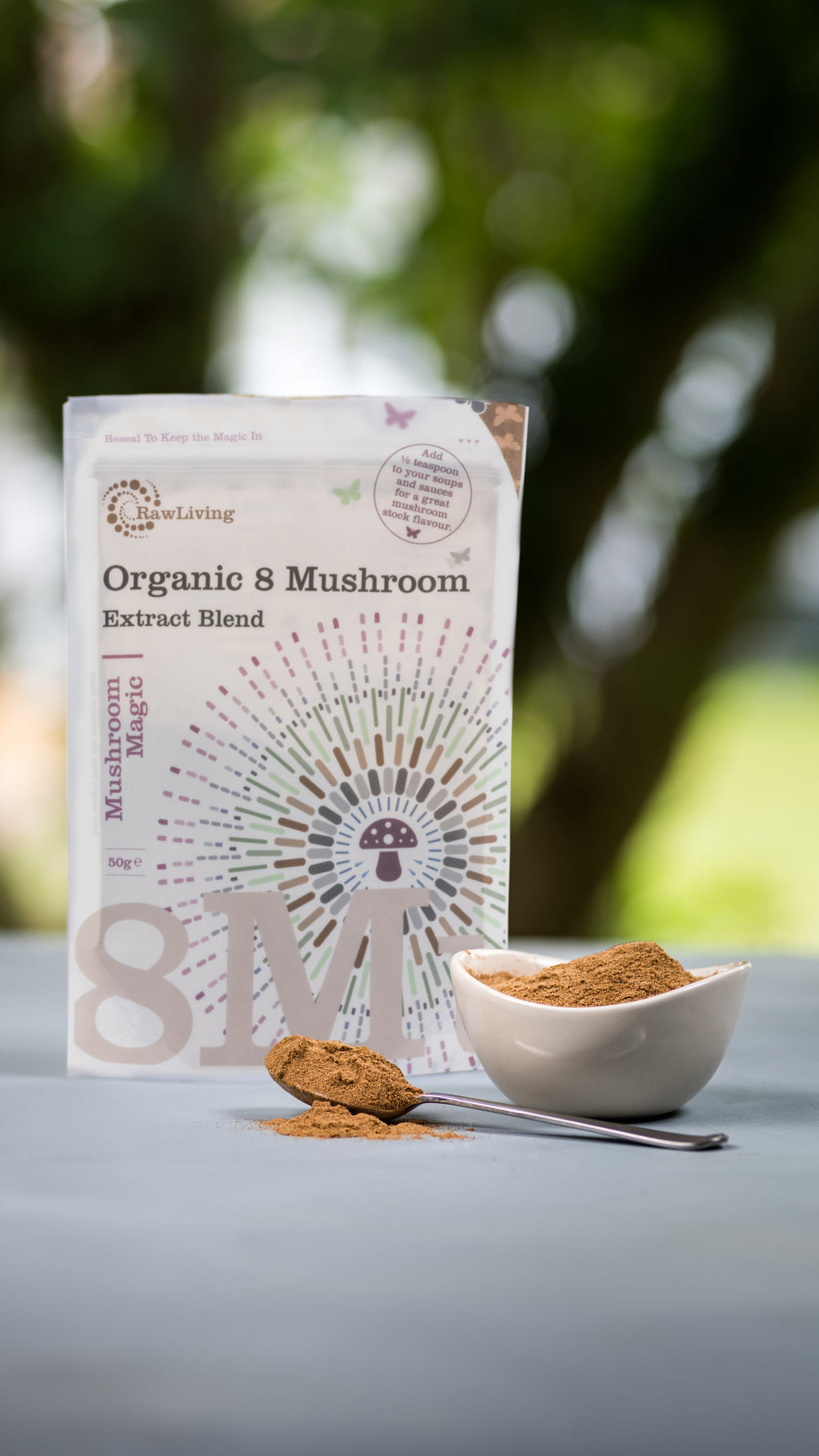 Raw Living 8 Mushrooms 8:1 Organic Extract Powder
