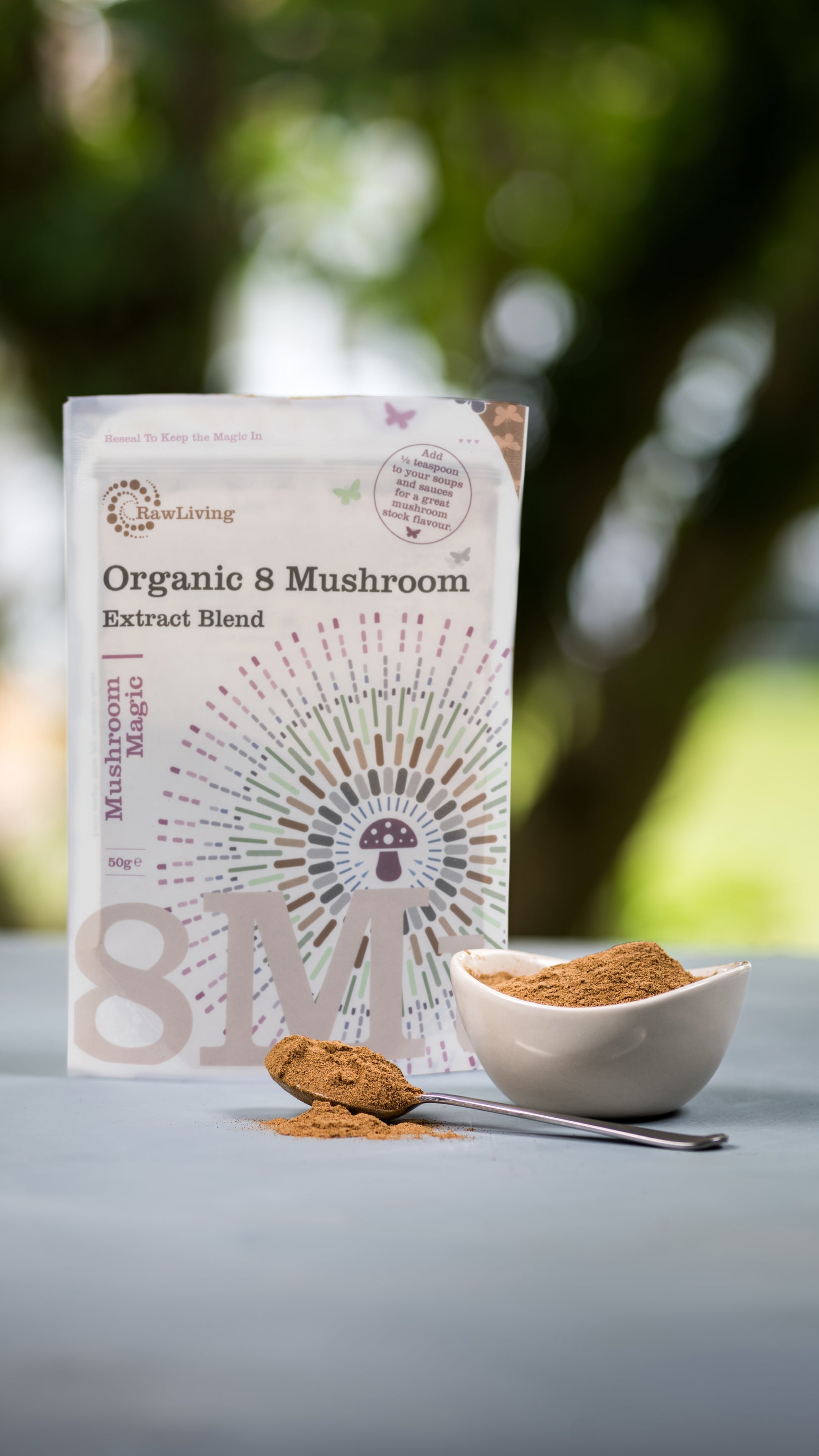 Raw Living 8 Mushrooms 8:1 Organic Extract Powder