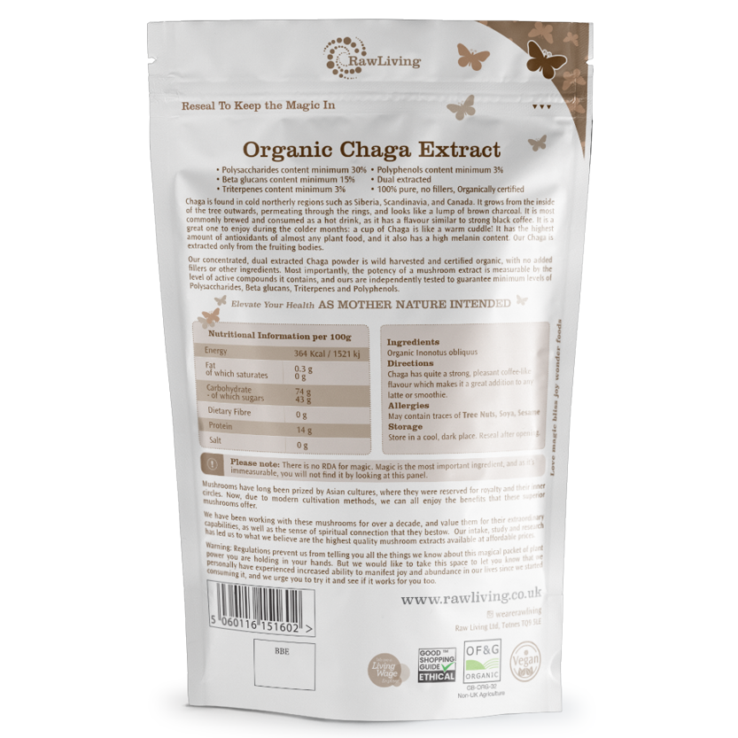 Raw Living 10:1 Organic Chaga Dual Extract Powder