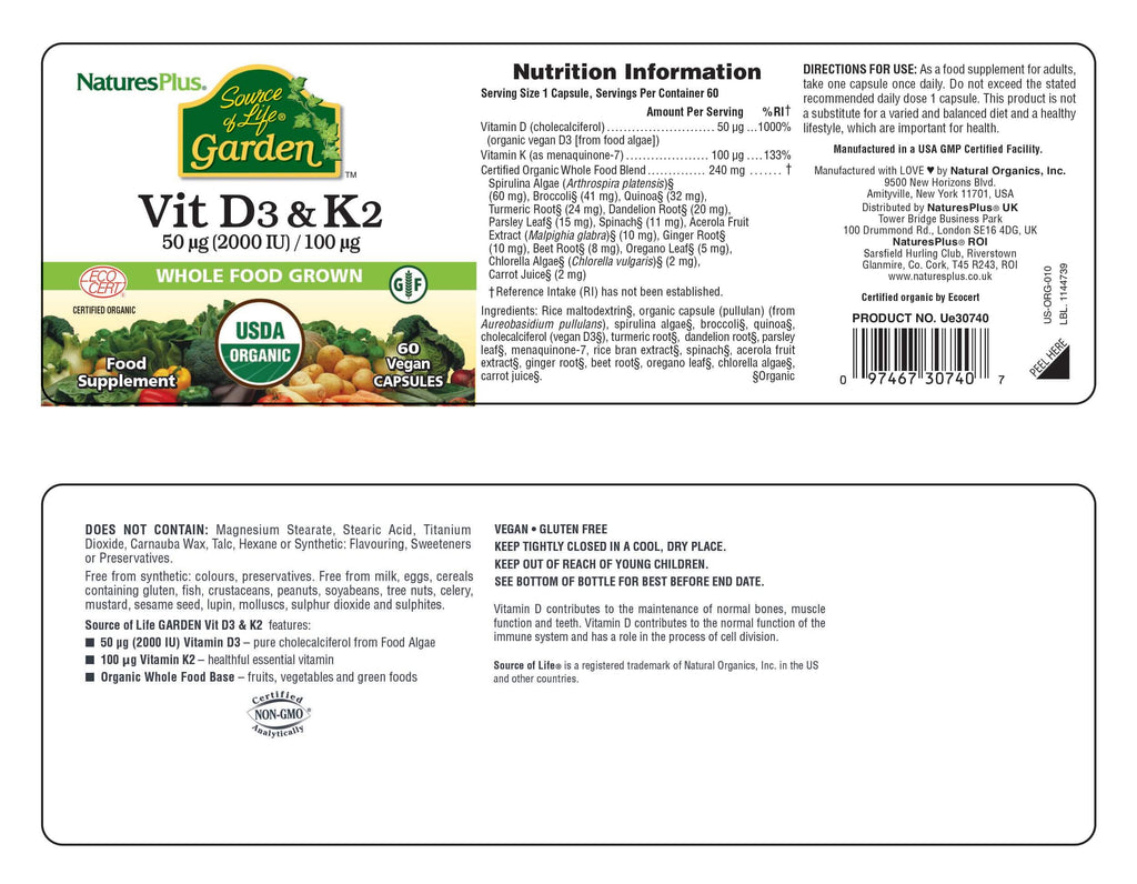Nature’s Plus Source of Life Garden Vitamins D3 + K2