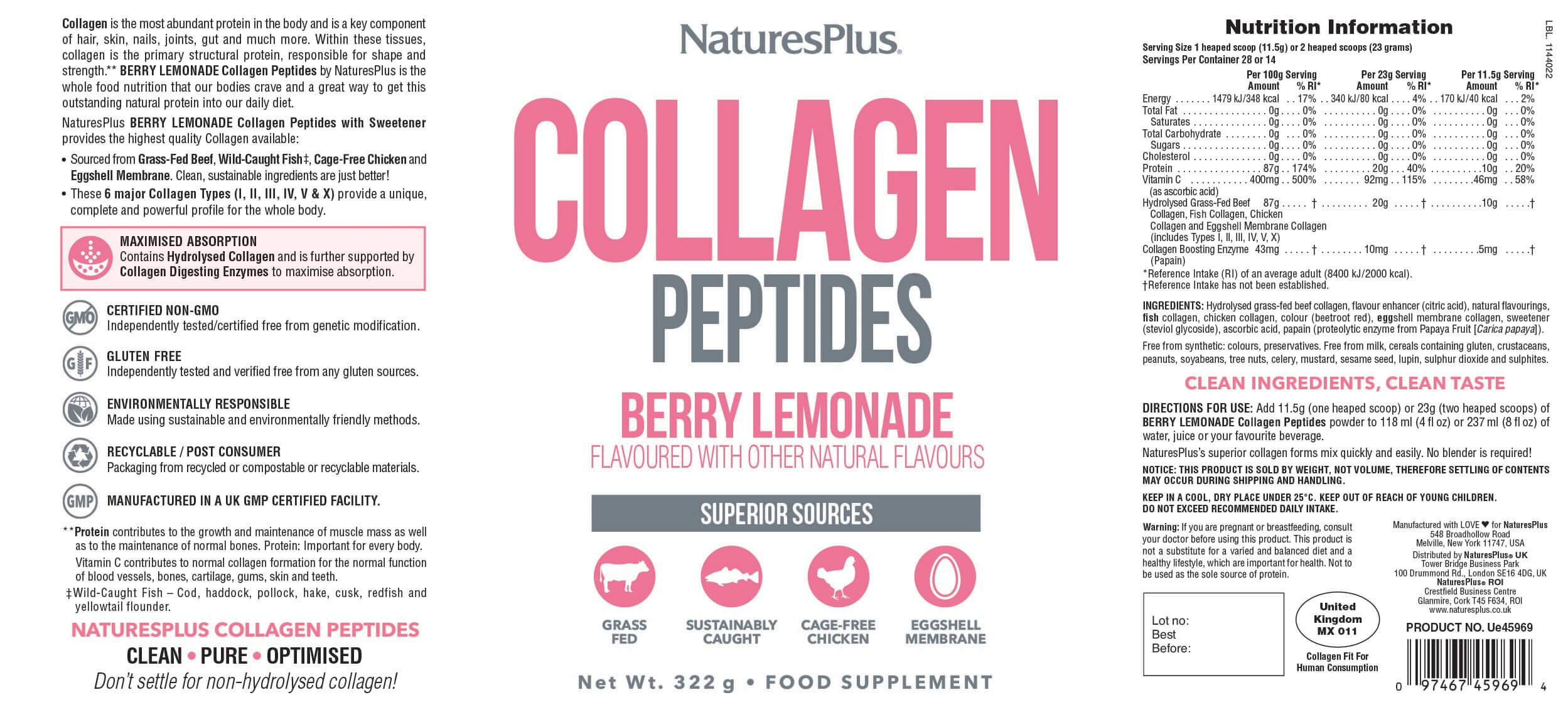Nature’s Plus Collagen Peptides Berry Lemonade