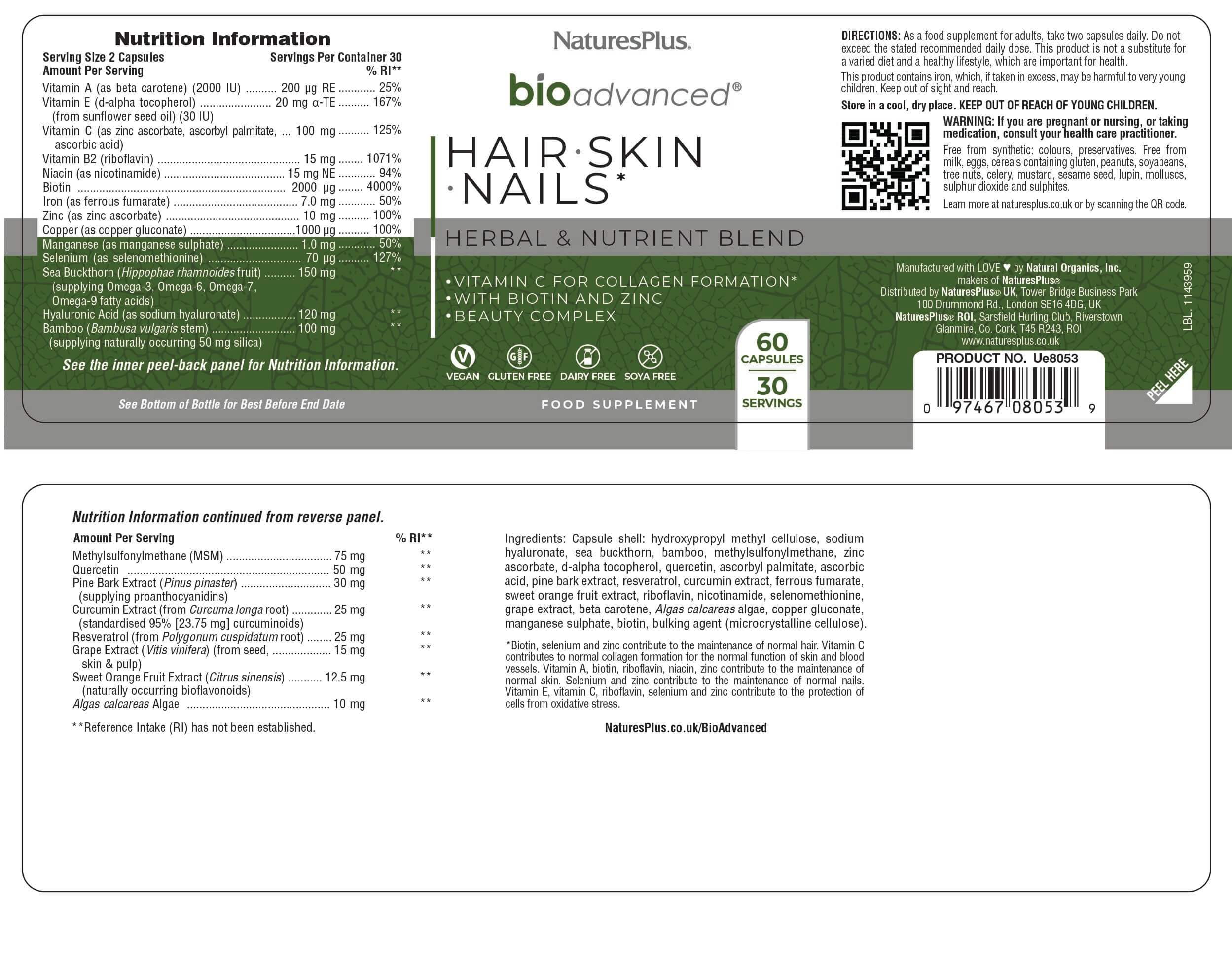 Nature’s Plus BioAdvanced Hair, Skin and Nails