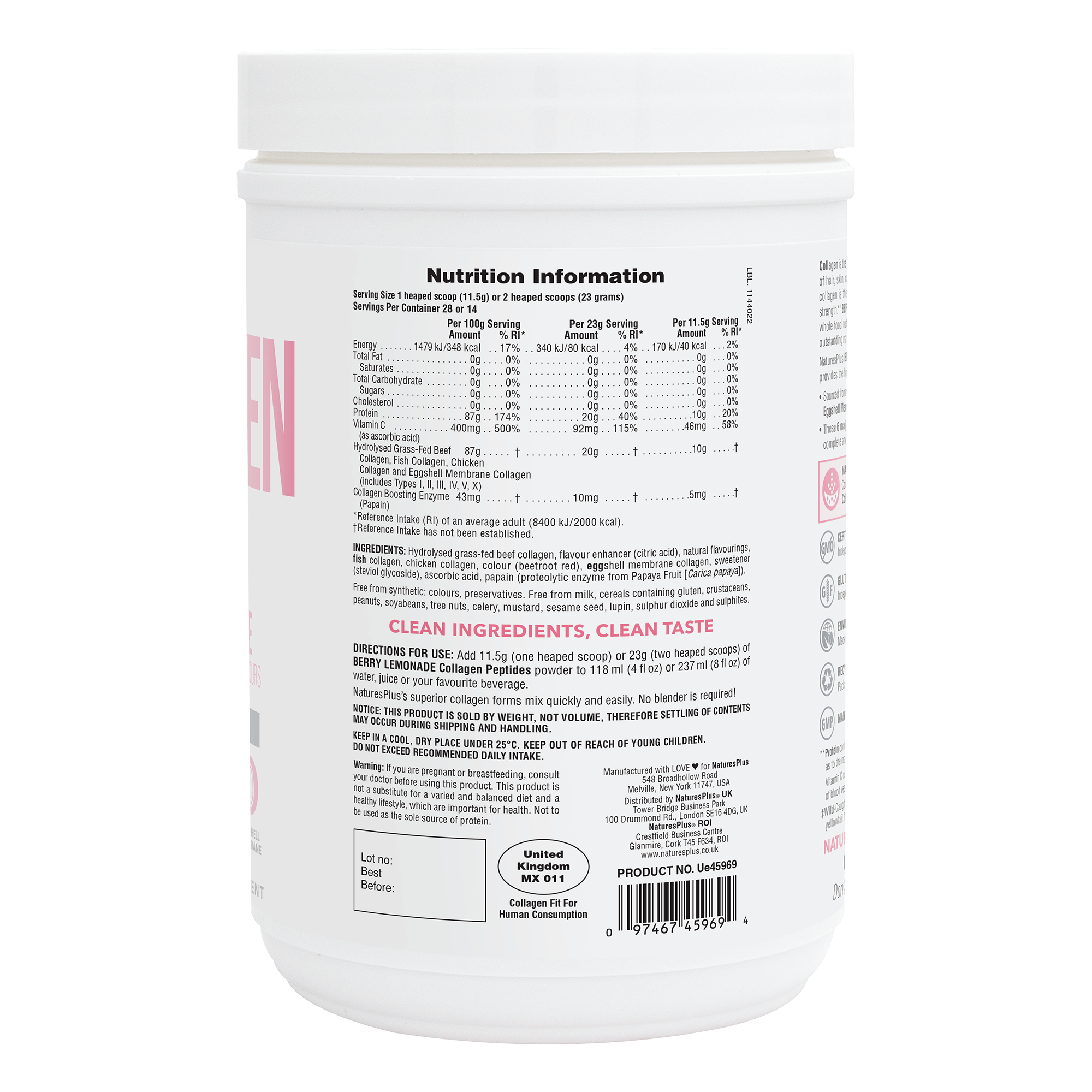 Nature’s Plus Collagen Peptides Berry Lemonade