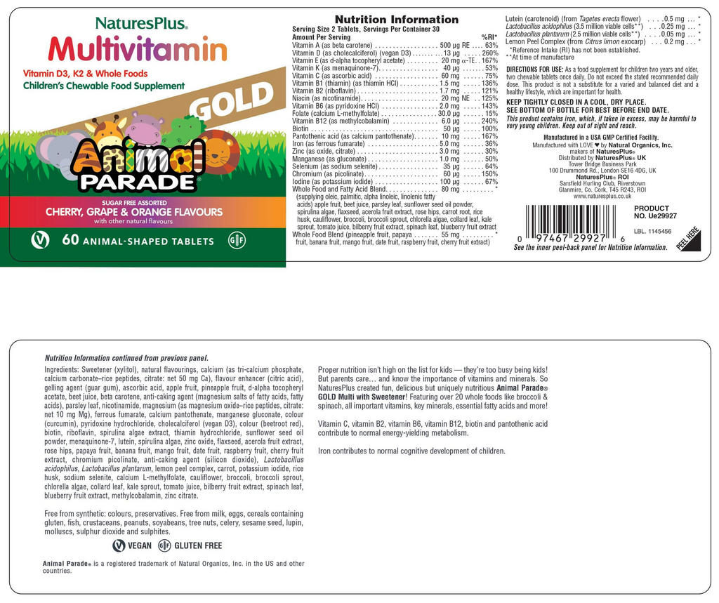 Nature’s Plus Animal Parade Gold Multivitamin Children’s Chewables