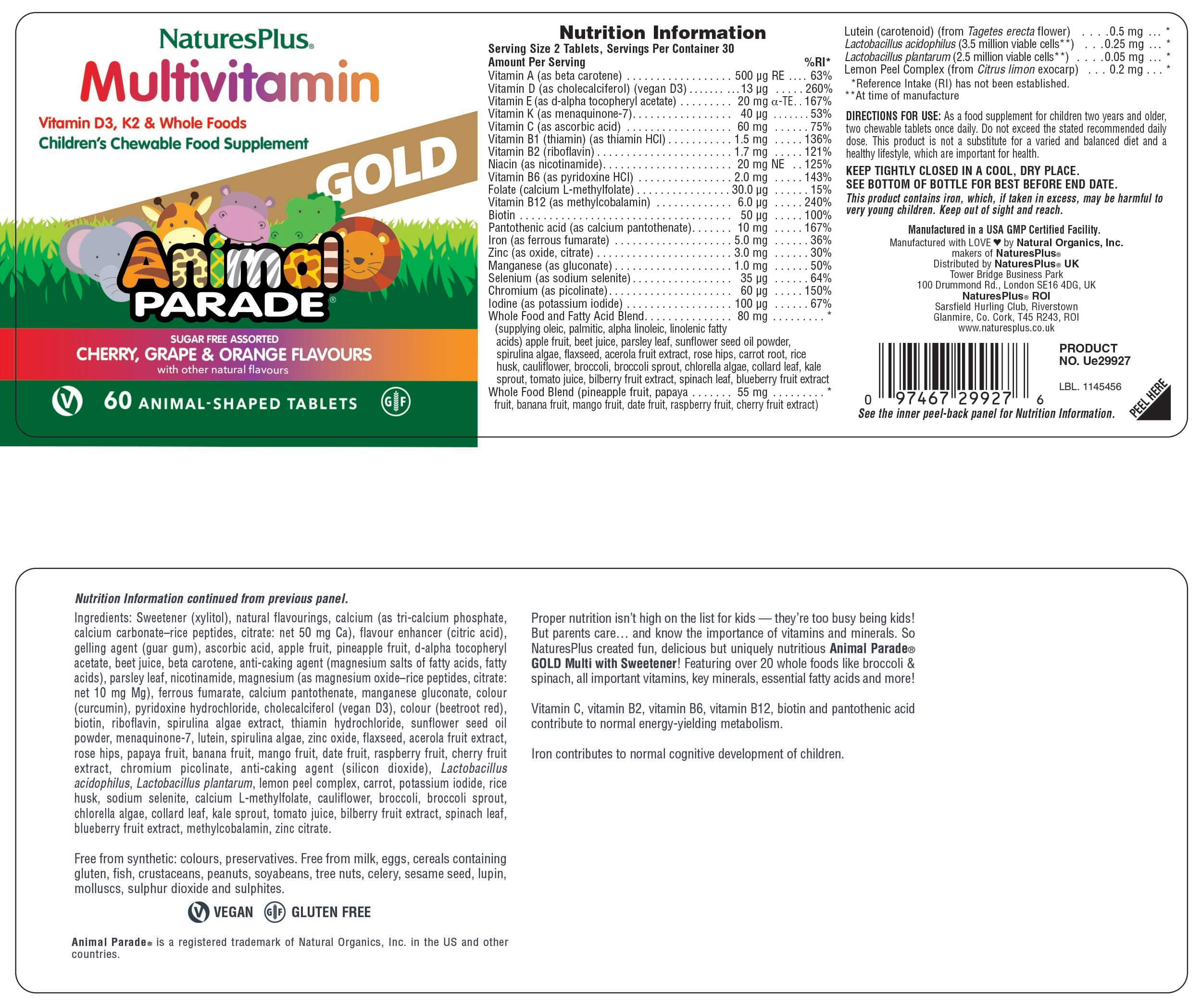Nature’s Plus Animal Parade Gold Multivitamin Children’s Chewables
