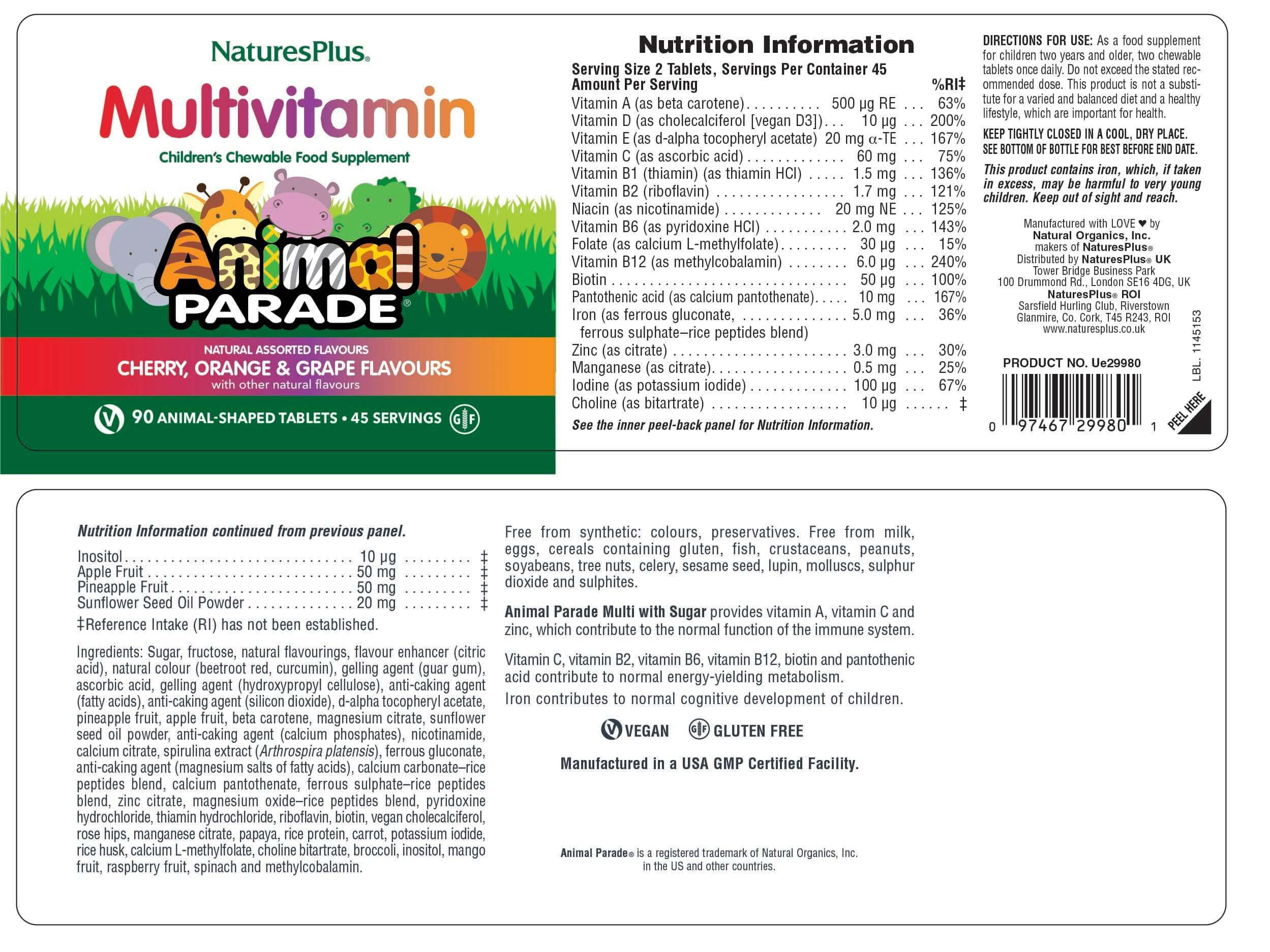Nature’s Plus Animal Parade Children’s Multi-Vitamin Chewable