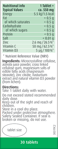 Vitamins,C + Zinc TabletsA.Vogel Immune Support